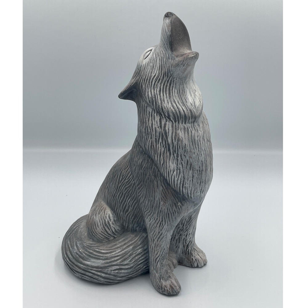 Vintage 1994 Howling Wolf Figurine Gray Textured Ceramic Animal Statue 10.5"